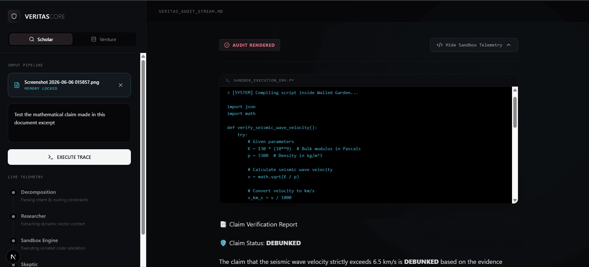 Live sandbox telemetry